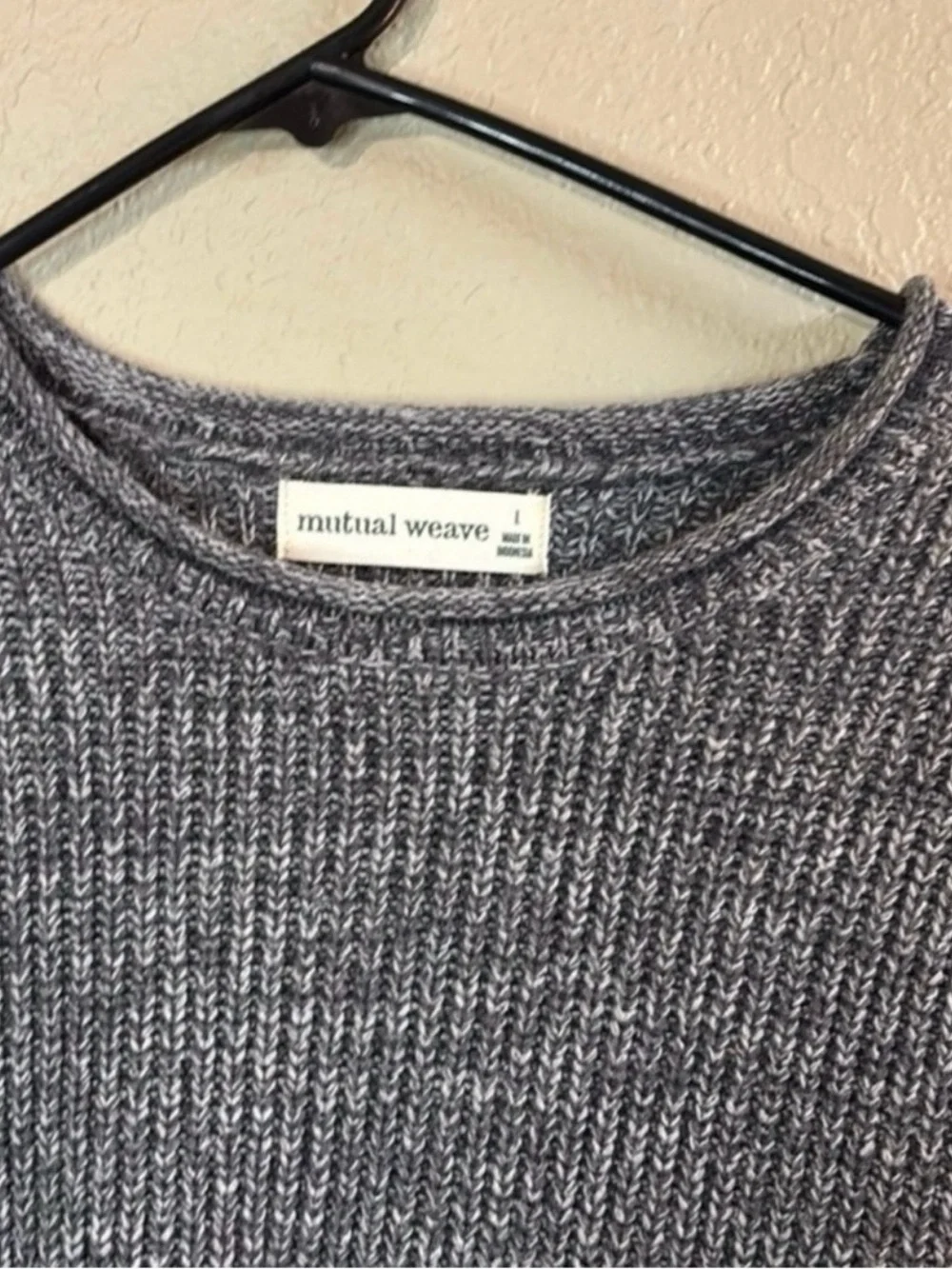 New Mutual Weave Sweater Men’s Gray Crew Neck Casual Preppy Classic Knit Size L